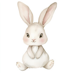 Obraz premium Soft Bunny Petting in Minimal Isolated Watercolor Style - A Gentle Touch of Nature's Beauty Captured in Delicate Hues and Simple Design for Art Lovers and Animal Enthusiasts