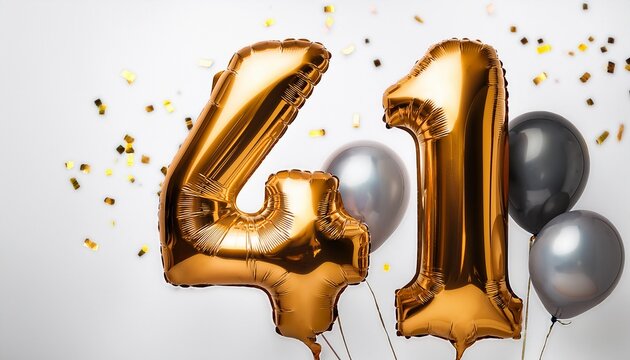 Number 41 with baloons on white background. Generated image