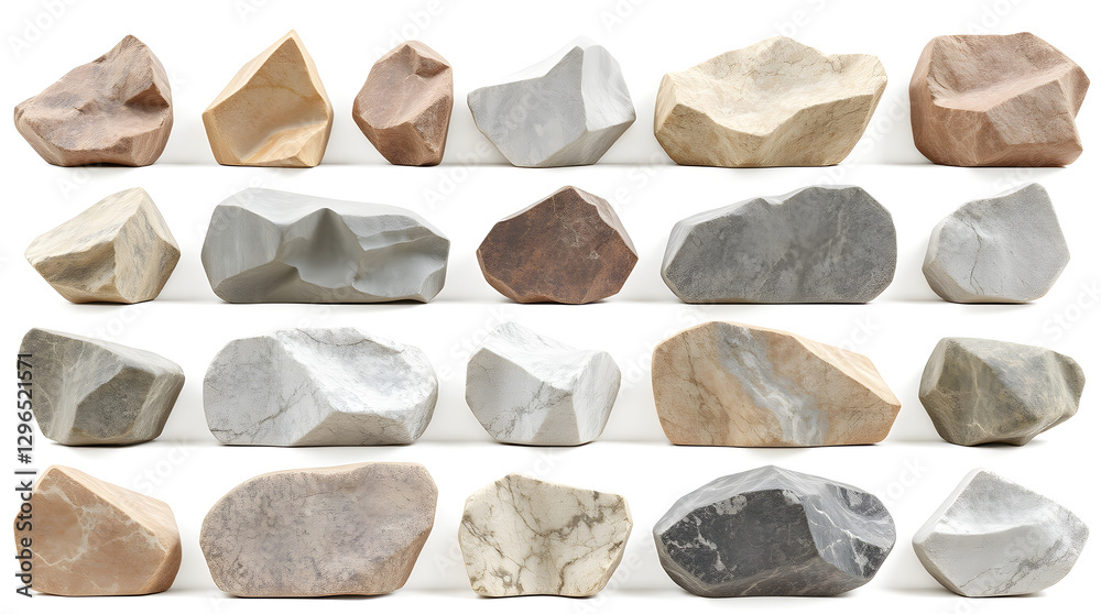 Poster a collection of various stones. They have different shapes and sizes 