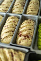 bread pan going into the oven
