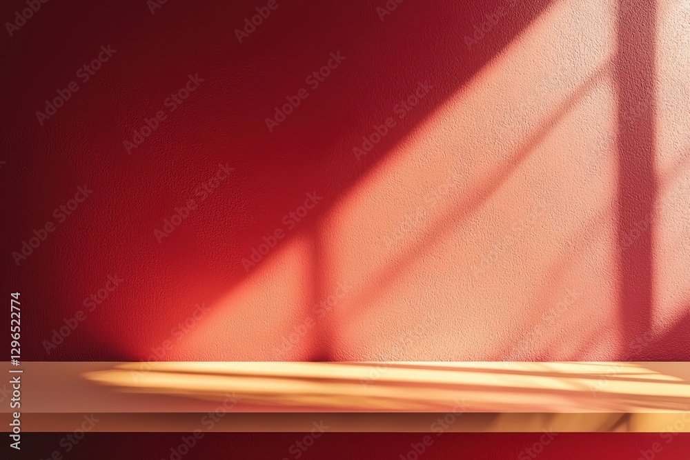 Aufkleber empty tabletop on red wall with window shadow background