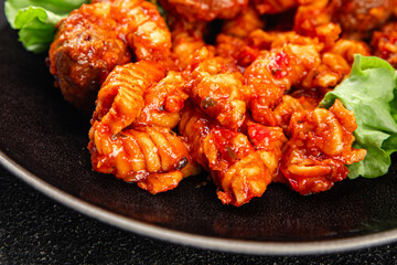 Pasta meatballs tomato sauce fresh tasty food dish delicious gourmet food background on the table rustic food top view copy space