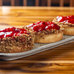 Strawberry pie with sweet sauce