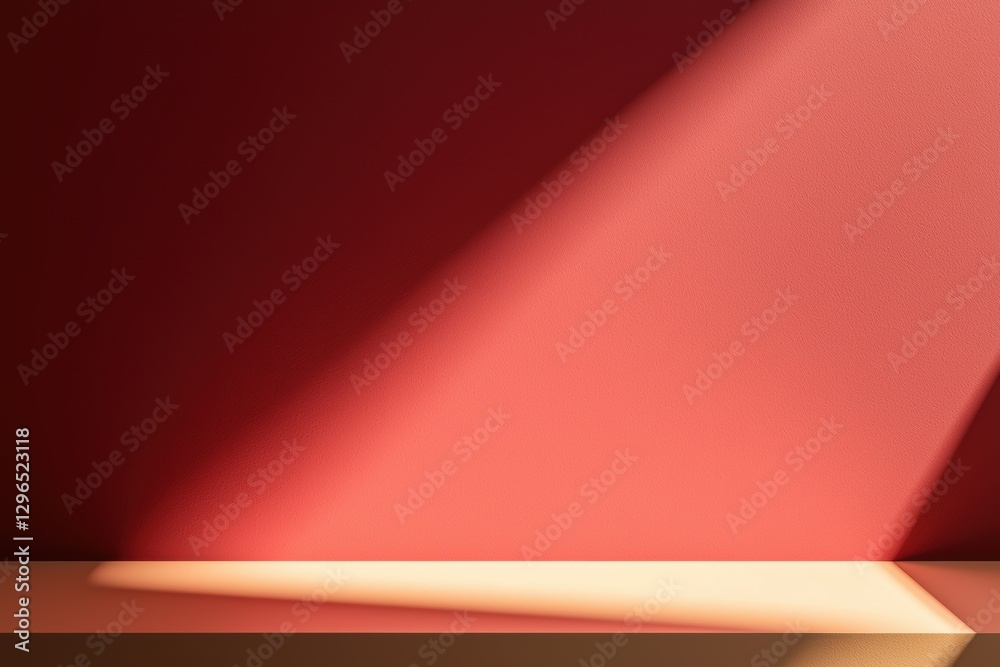 Aufkleber Empty tabletop displaying light and shadow on red wall background