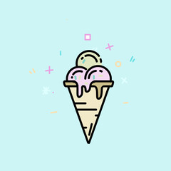 sweet food drink ice cream cone with melted condition. cartoon emoticon. doodle icon drawing