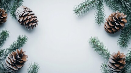 Naklejka premium Pine cones and green branches on a white background