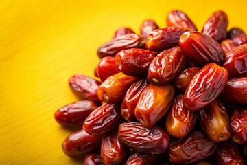 Healthy Red Dates on Yellow Background - Stock Photo of Sweet, Nutritious Fruit