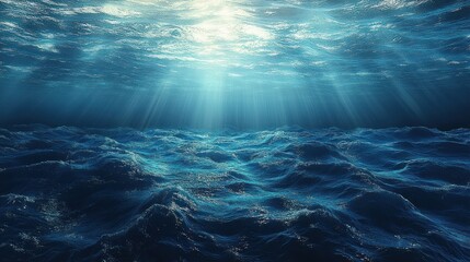 Underwater ocean scene with sun rays.