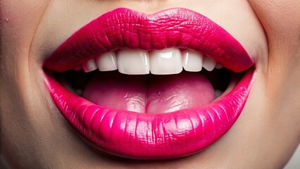 Fototapeta premium Healthy Teeth, Pink Tongue, Taste Buds Close-Up - Stock Photo