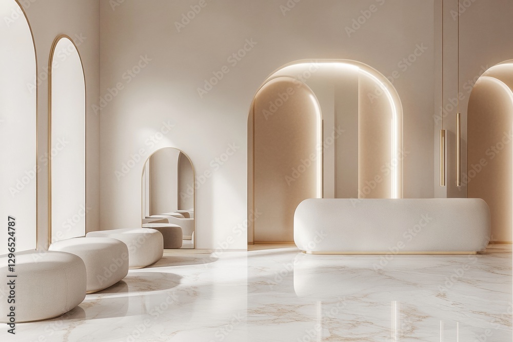 Poster Minimalist interior design featuring curved elements and soft lighting in a modern space. Generative AI