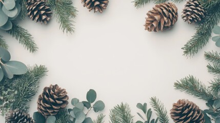Naklejka premium Pine cones and green branches on a white background