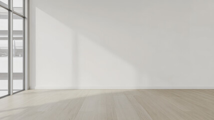 Fototapeta premium Minimalist interior space with natural light and wooden flooring in a modern setting