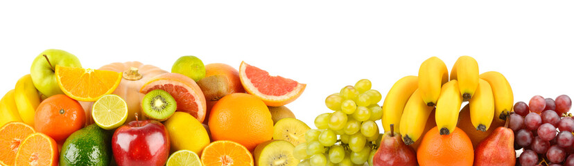 Set of fruits isolated on a white background. Free space for text.