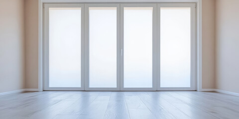 Fototapeta premium Modern empty room with large sliding glass doors and light-colored walls