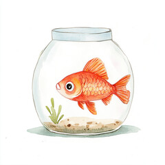 Minimalist View of a Small Tank with a Single Fish Swimming Gracefully Isolated on a Clean Background Perfect for Nature and Aquatic Life Themes in Stock Photography