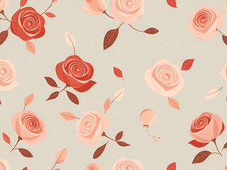  Seamless Beautiful Pink Watercolor Roses on a Beige Background