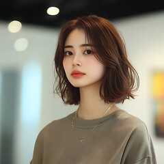 Woman's bob haircut, indoor studio portrait