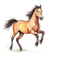 Naklejka premium Cute Minimal Isolated Watercolor of a Horse Running in a Playful Manner Perfect for Animal Lovers and Art Enthusiasts Capturing the Spirit of Freedom and Joy in Nature
