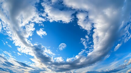 A surreal sky with clouds forming a perfect Earth-shaped pattern