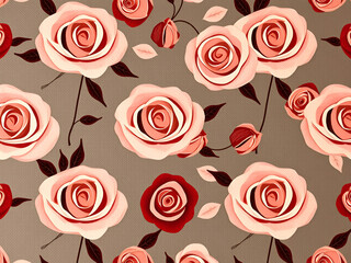 Seamless Beautiful Pink Watercolor Roses on a Brown Background