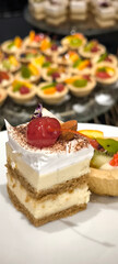 Cakes for snacks at receptions. Cakes are a popular party food.