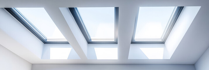 Fototapeta premium Natural light pours through skylights enhancing a modern interior space