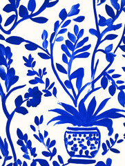 Floral ultramarine blue wallpaper painting