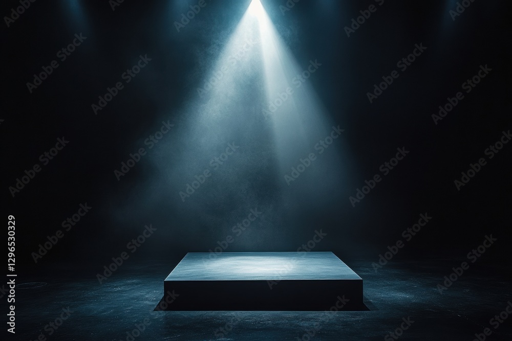 Poster spotlight illuminating empty stage in dark smoky room, creating atmospheric background