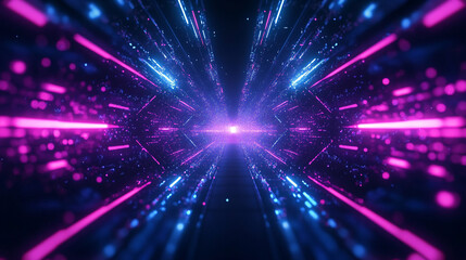 Naklejka premium Abstract futuristic neon tunnel with pink and blue glowing lights digital art background space lines