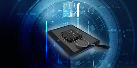 3d rendering microchips with mobile phone
