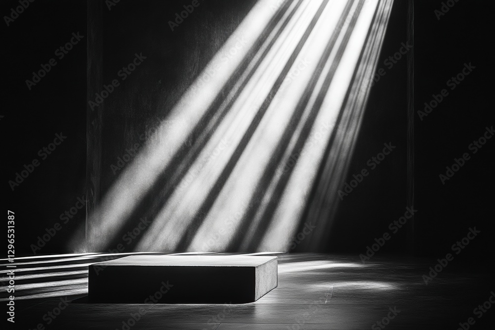 Poster spotlight shining on empty stage in minimalist composition