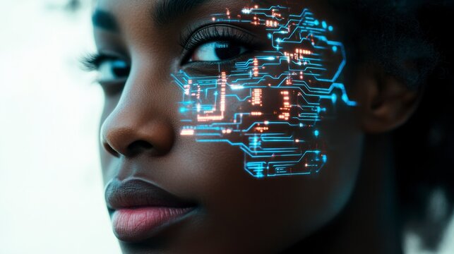 Futuristic Technology Concept with African Woman Face and Circuitry