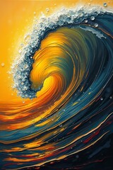 Art abstract bold acrylic painting of a wave