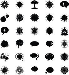 Explosion, Burst, Starburst, Speech Bubble, Bomb, Icon, Set, Design, Vector, Graphics