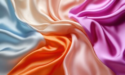 Obraz premium Abstract composition of colorful flowing silk fabrics illuminated by gradient lighting creating a dynamic and luxurious visual with soft textures