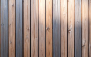Fototapeta premium Wooden wall with varying shades of brown and gray captured in bright natural light