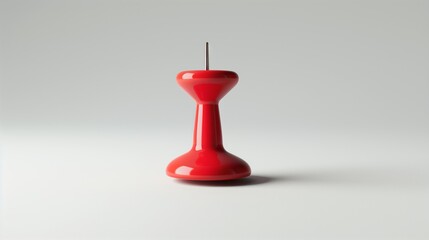A red push pin with a sharp metal tip, standing upright on a smooth white background.