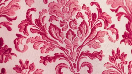 red damask fabric with intricate floral pattern texture