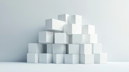 White cubes stacked, minimalist background, studio shot, concept image