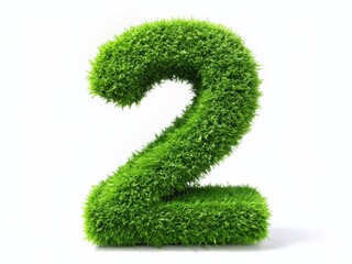 Isolated Number Two, Green Grass Eco Symbol, Clipping Path, Alpha Channel, Stock Photo