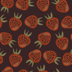 Seamless pattern with strawberry on color background. Natural delicious fresh ripe tasty fruit. Vector illustration for print, fabric, textile, banner, other design. Food concept