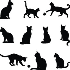black silhouettes of cat bundle vector