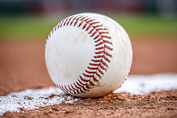 Baseball resting on the pitcher's mound at the ballpark