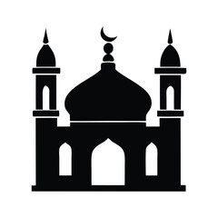 Mosque Minaret Silhouette Iconic Islamic Architecture on White Background