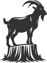 Goat standing on a tree stump animal silhouette vector