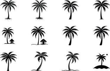 Tropical Palm Tree Icons Silhouette Designs for Vacation Branding
