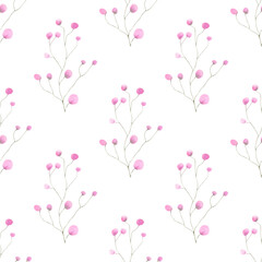 Pink flowers background. Seamless watercolor floral pattern with hand drawn illustration of abstract flowers, cherry, sakura blossom for spring textile, bed linen and sleepwear prints
