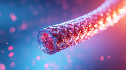Artistic angle of a stent-like device or graft material, spotlighting innovation in modern vascular