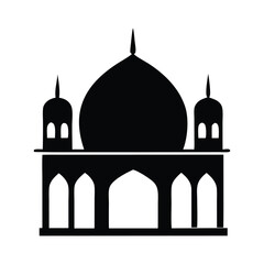 Mosque Minaret Silhouette Iconic Islamic Architecture on White Background