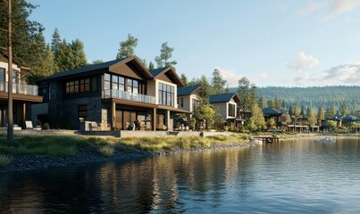 Obraz premium In Coeur d'Alene, Idaho, a waterfront community is being developed with new luxury homes and condos on the Spokane River.